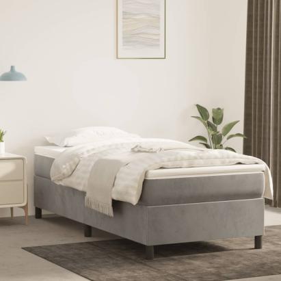Pat box spring cu saltea, gri deschis, 100x200 cm, catifea GartenMobel Dekor