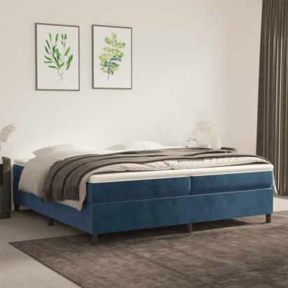 Pat box spring cu saltea, albastru închis, 200x200 cm, catifea GartenMobel Dekor