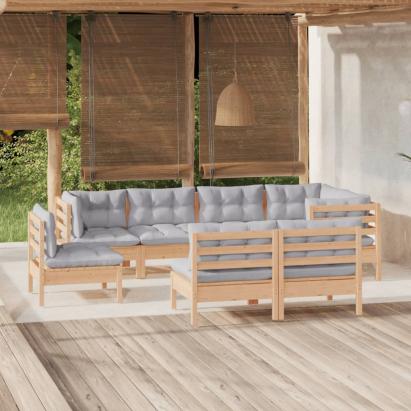 Set mobilier de grădină cu perne gri, 8 piese, lemn masiv pin GartenMobel Dekor