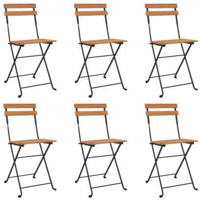 Scaune de bistro pliabile, 6 buc., lemn masiv de tec și oțel GartenMobel Dekor