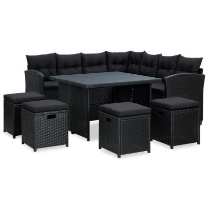 Set mobilier de grădină cu perne, 6 piese, negru, poliratan GartenMobel Dekor