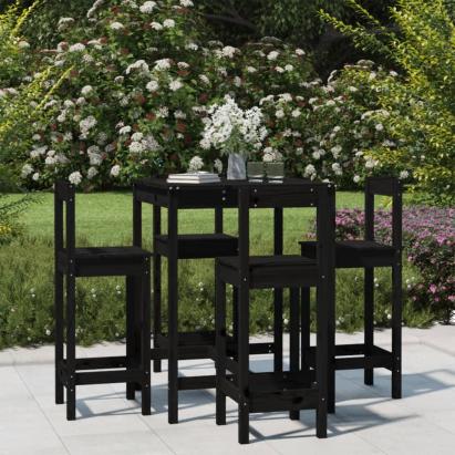 Set mobilier bar de grădină, 5 piese, negru, lemn masiv de pin GartenMobel Dekor