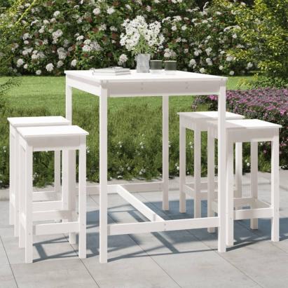 Set mobilier de bar pentru grădină, 5 piese,alb, lemn masiv pin GartenMobel Dekor
