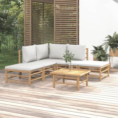Set mobilier de grădină cu perne gri deschis, 6 piese, bambus GartenMobel Dekor