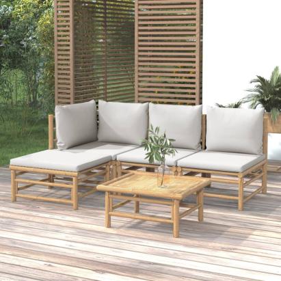 Set mobilier de grădină cu perne gri deschis, 5 piese, bambus GartenMobel Dekor