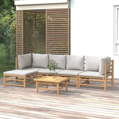 Set mobilier de grădină cu perne gri deschis, 6 piese, bambus GartenMobel Dekor