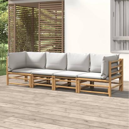 Set mobilier de grădină cu perne gri deschis, 4 piese, bambus GartenMobel Dekor