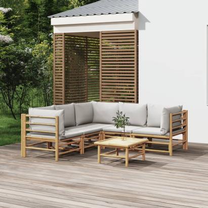Set mobilier de grădină cu perne gri deschis, 6 piese, bambus GartenMobel Dekor