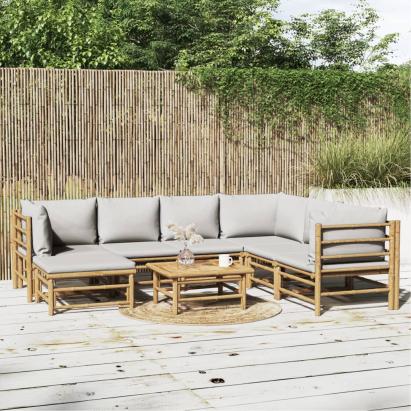 Set mobilier de grădină cu perne gri deschis, 8 piese, bambus GartenMobel Dekor
