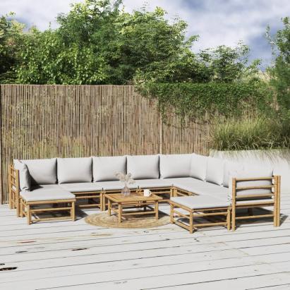 Set mobilier de grădină cu perne gri deschis, 11 piese, bambus GartenMobel Dekor