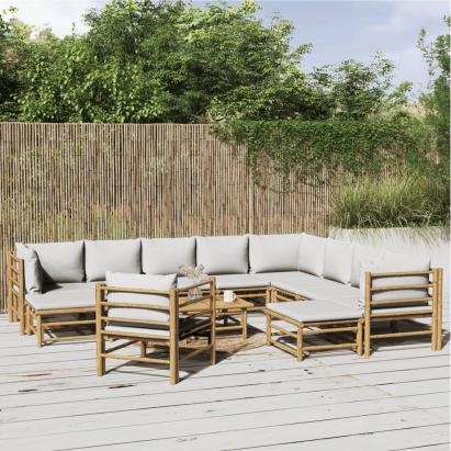 Set mobilier de grădină cu perne gri deschis, 12 piese, bambus GartenMobel Dekor