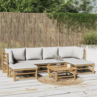 Set mobilier de grădină cu perne gri deschis, 7 piese, bambus GartenMobel Dekor