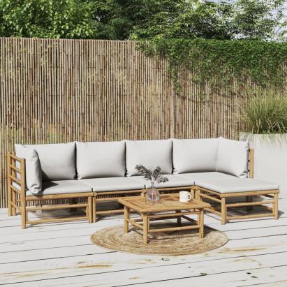 Set mobilier de grădină cu perne gri deschis, 6 piese, bambus GartenMobel Dekor