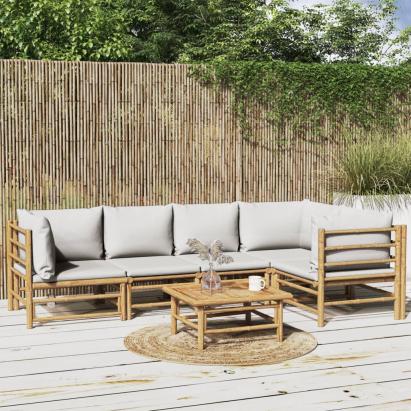Set mobilier de grădină cu perne gri deschis, 6 piese, bambus GartenMobel Dekor