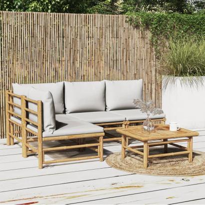 Set mobilier de grădină cu perne gri deschis, 5 piese, bambus GartenMobel Dekor