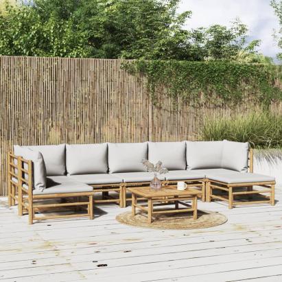 Set mobilier de grădină cu perne gri deschis, 8 piese, bambus GartenMobel Dekor