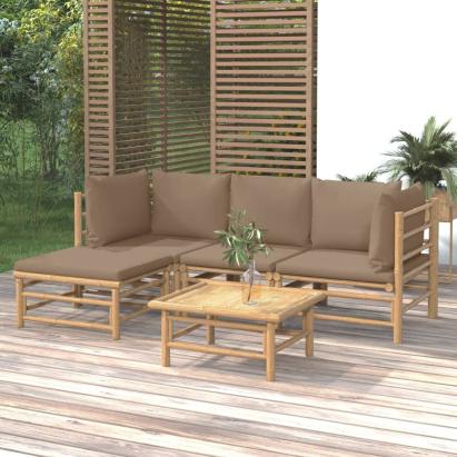 Set mobilier de grădină cu perne gri taupe, 5 piese, bambus GartenMobel Dekor