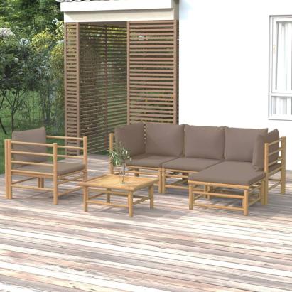 Set mobilier de grădină cu perne gri taupe, 6 piese, bambus GartenMobel Dekor