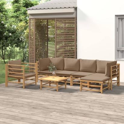 Set mobilier de grădină cu perne gri taupe, 7 piese, bambus GartenMobel Dekor