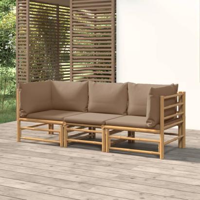 Set mobilier de grădină cu perne gri taupe, 3 piese, bambus GartenMobel Dekor