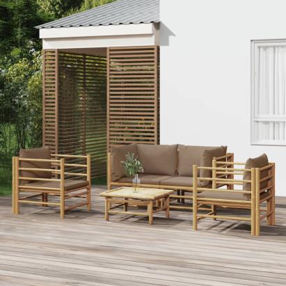 Set mobilier de grădină cu perne gri taupe, 5 piese, bambus GartenMobel Dekor