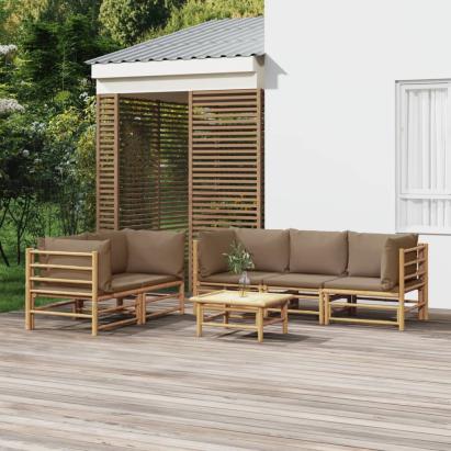 Set mobilier de grădină cu perne gri taupe, 6 piese, bambus GartenMobel Dekor