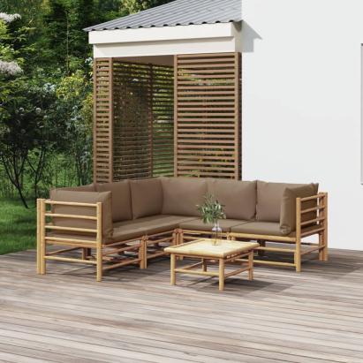 Set mobilier de grădină cu perne gri taupe, 6 piese, bambus GartenMobel Dekor