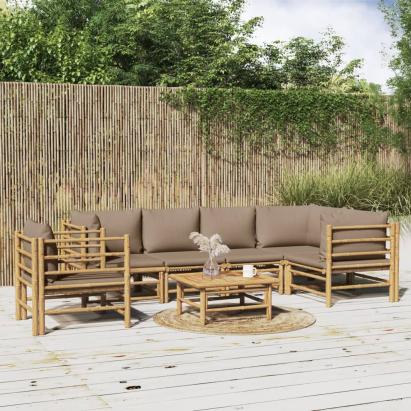 Set mobilier de grădină cu perne gri taupe, 7 piese, bambus GartenMobel Dekor