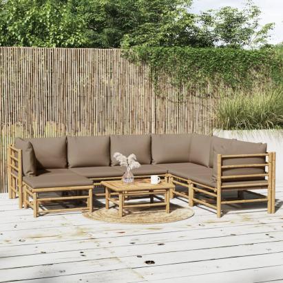 Set mobilier de grădină cu perne gri taupe, 8 piese, bambus GartenMobel Dekor