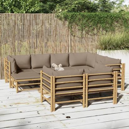 Set mobilier de grădină cu perne gri taupe, 10 piese, bambus GartenMobel Dekor