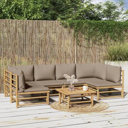 Set mobilier de grădină cu perne gri taupe, 7 piese, bambus GartenMobel Dekor