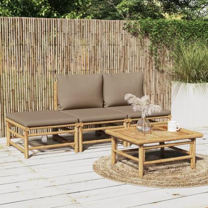 Set mobilier de grădină cu perne gri taupe, 4 piese, bambus GartenMobel Dekor