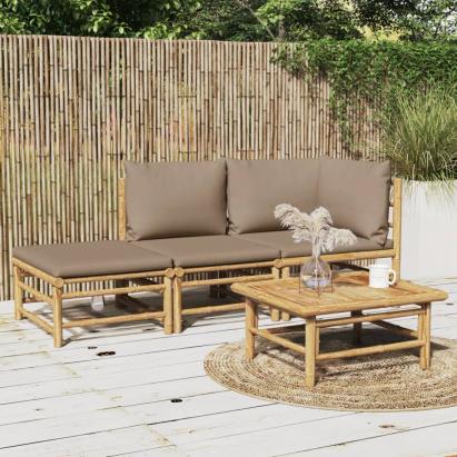 Set mobilier de grădină cu perne gri taupe, 3 piese, bambus GartenMobel Dekor