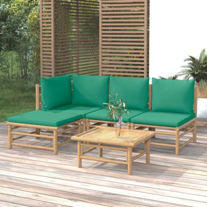 Set mobilier de grădină cu perne verzi, 5 piese, bambus GartenMobel Dekor