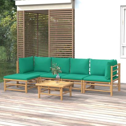 Set mobilier de grădină cu perne verzi, 6 piese, bambus GartenMobel Dekor