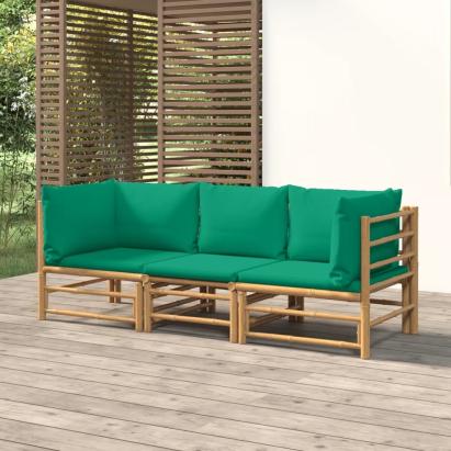 Set mobilier de grădină cu perne verzi, 3 piese, bambus GartenMobel Dekor