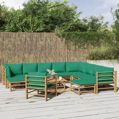 Set mobilier de grădină cu perne verzi, 12 piese, bambus GartenMobel Dekor