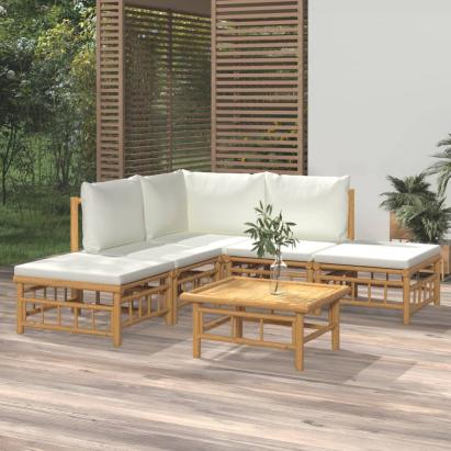 Set mobilier de grădină cu perne alb crem, 6 piese, bambus GartenMobel Dekor