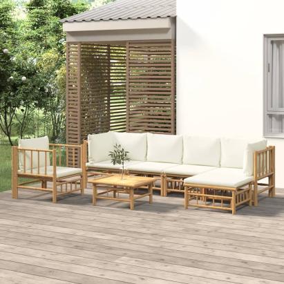 Set mobilier de grădină cu perne alb crem, 7 piese, bambus GartenMobel Dekor