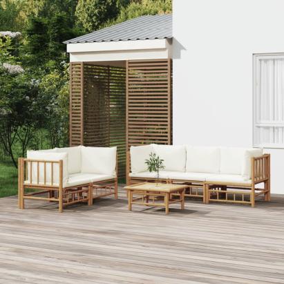 Set mobilier de grădină cu perne alb crem, 6 piese, bambus GartenMobel Dekor
