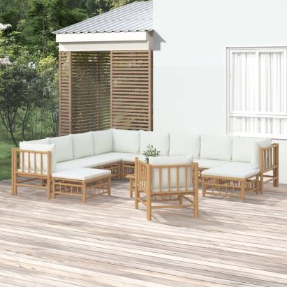 Set mobilier de grădină cu perne alb crem, 12 piese, bambus GartenMobel Dekor