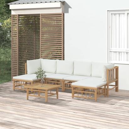 Set mobilier de grădină cu perne alb crem, 7 piese, bambus GartenMobel Dekor