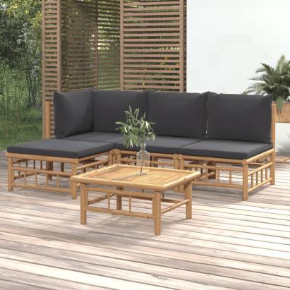 Set mobilier de grădină cu perne gri închis, 5 piese, bambus GartenMobel Dekor