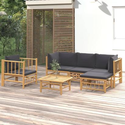 Set mobilier de grădină cu perne gri închis, 6 piese, bambus GartenMobel Dekor