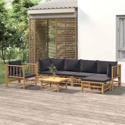 Set mobilier de grădină cu perne gri închis, 7 piese, bambus GartenMobel Dekor