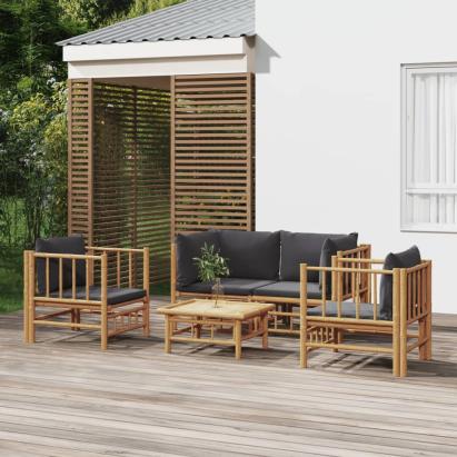 Set mobilier de grădină cu perne gri închis, 5 piese, bambus GartenMobel Dekor