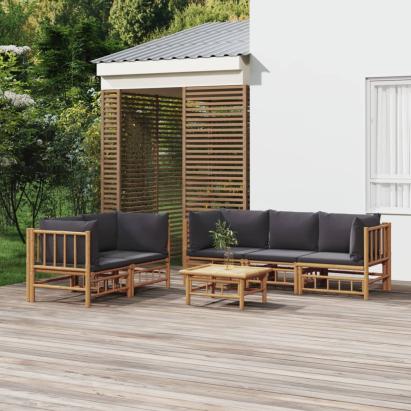Set mobilier de grădină cu perne gri închis, 6 piese, bambus GartenMobel Dekor