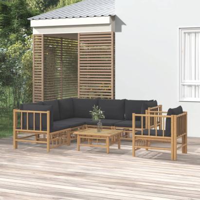 Set mobilier de grădină cu perne gri închis, 7 piese, bambus GartenMobel Dekor