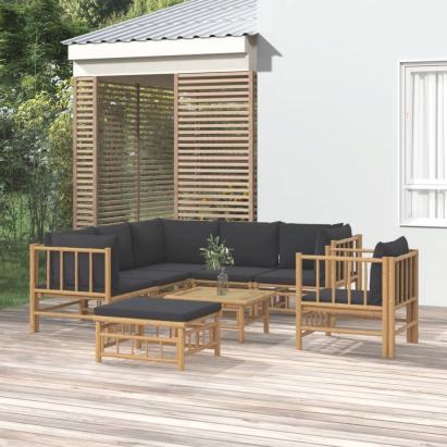 Set mobilier de grădină cu perne gri închis, 8 piese, bambus GartenMobel Dekor