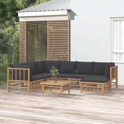 Set mobilier de grădină cu perne gri închis, 8 piese, bambus GartenMobel Dekor